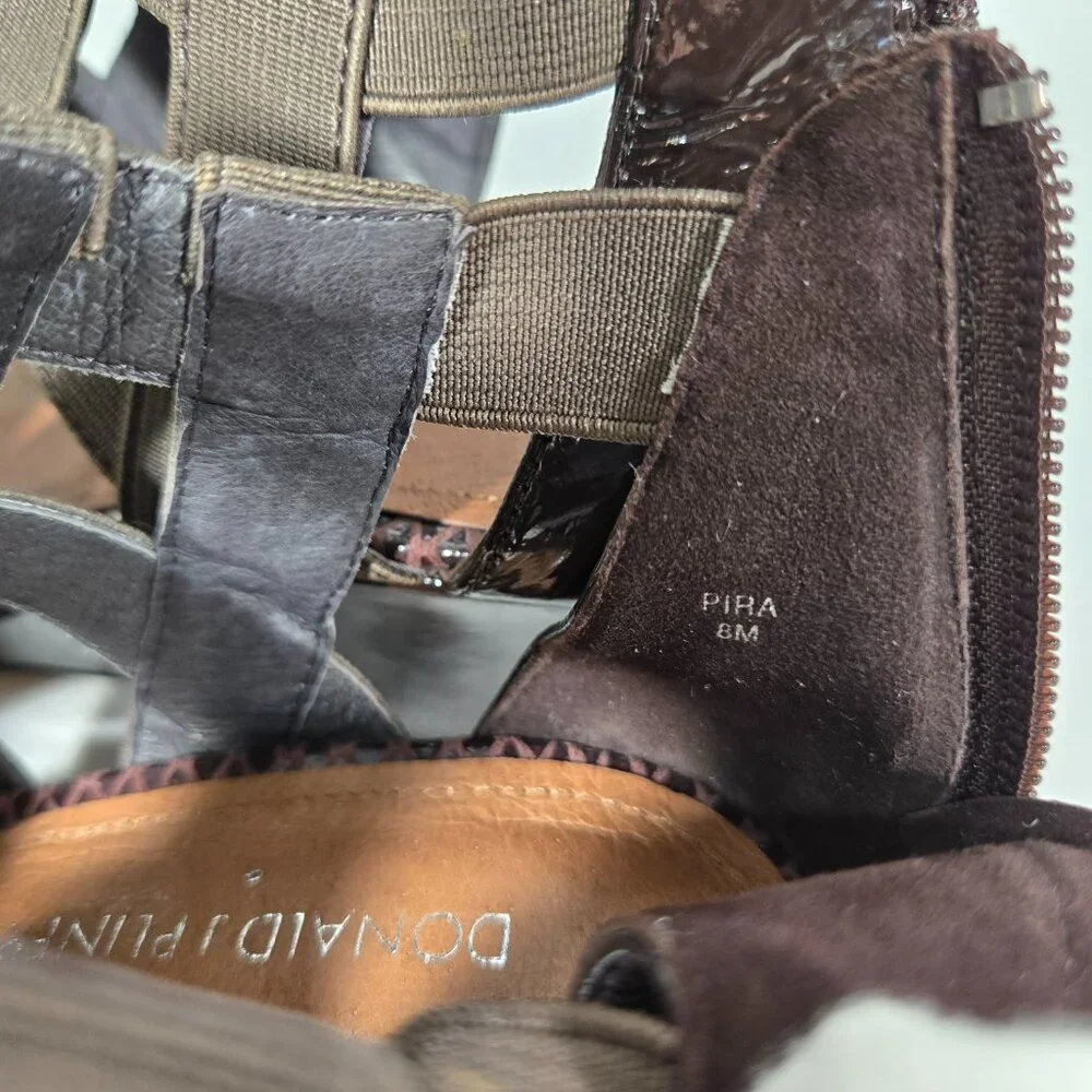 DONALD J PLINER Pira BROWN Watersnake & Stretchy Strappy Ankle Wedge Sandals 8M. - Picture 14 of 17